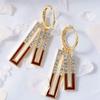 New Fashion White Square Rhinestone Zircon Double Pendant Gold Color Earrings for Women Unique Design Girls Trend Zircon Gift