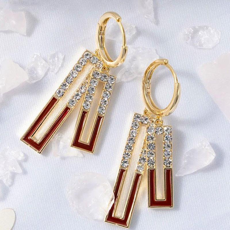 New Fashion White Square Rhinestone Zircon Double Pendant Gold Color Earrings for Women Unique Design Girls Trend Zircon Gift