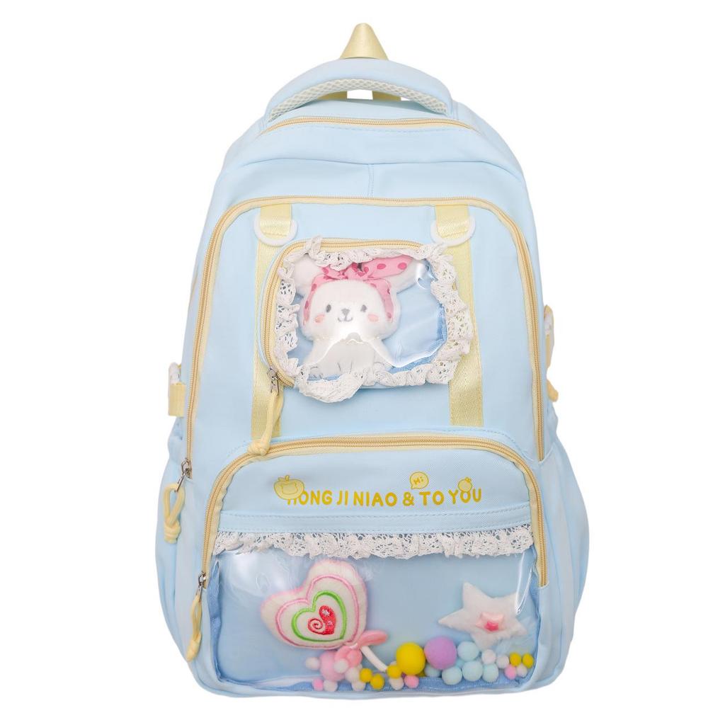 Süßer Farbblock Ita Rucksack für Junior- und Highschool-Mädchen - Transparent, Großes Fassungsvermögen, Dekompressionsdesign, Ins-Stil