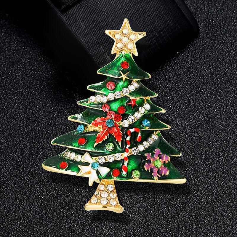 Christmas diamond studded brooch, Christmas tree brooch, autumn and winter coat sweater brooch, clothing accessories