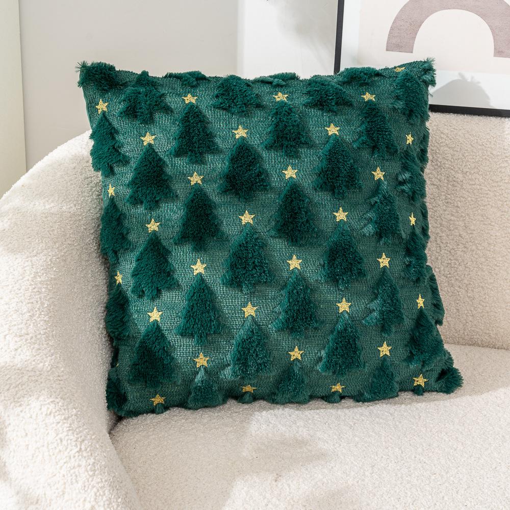 Christmas Pillow Cover Plush Christmas Tree Decoration Sofa Cushion Cover Star Embroidered Pillow Case Holiday Accent Home Decor