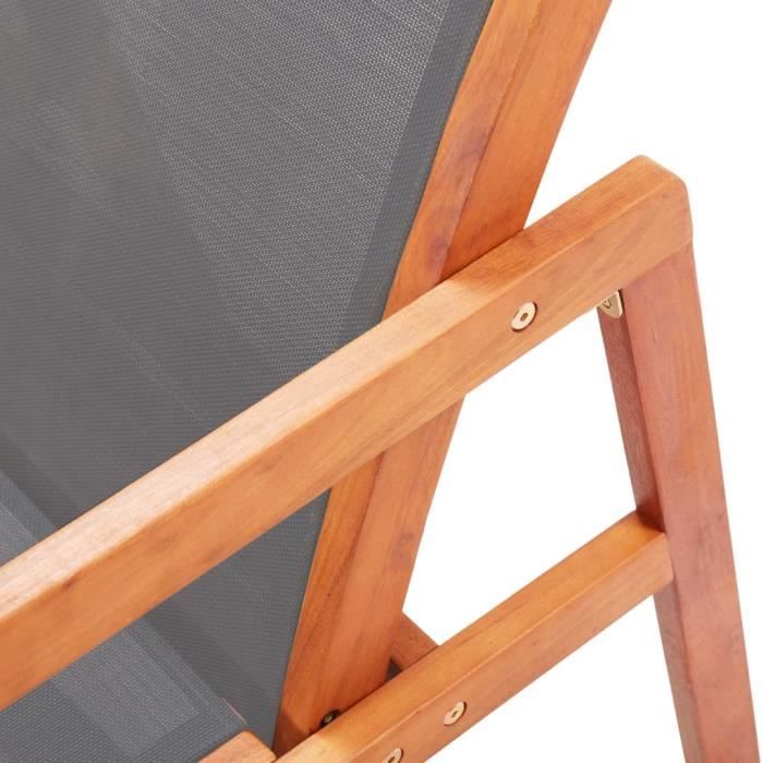VidaXL Chaise de jardin et repose-pied Gris Eucalyptus et textilène