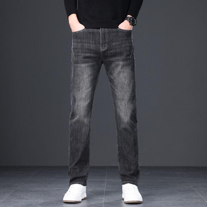 Trendy Blue-Gray Men's Plus Size Jeans - Straight, Loose Fit for Spring & Autumn