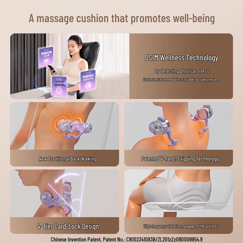 OSIM V-Hand Kneading Back & Neck Massage Cushion CN plug (adapter included)