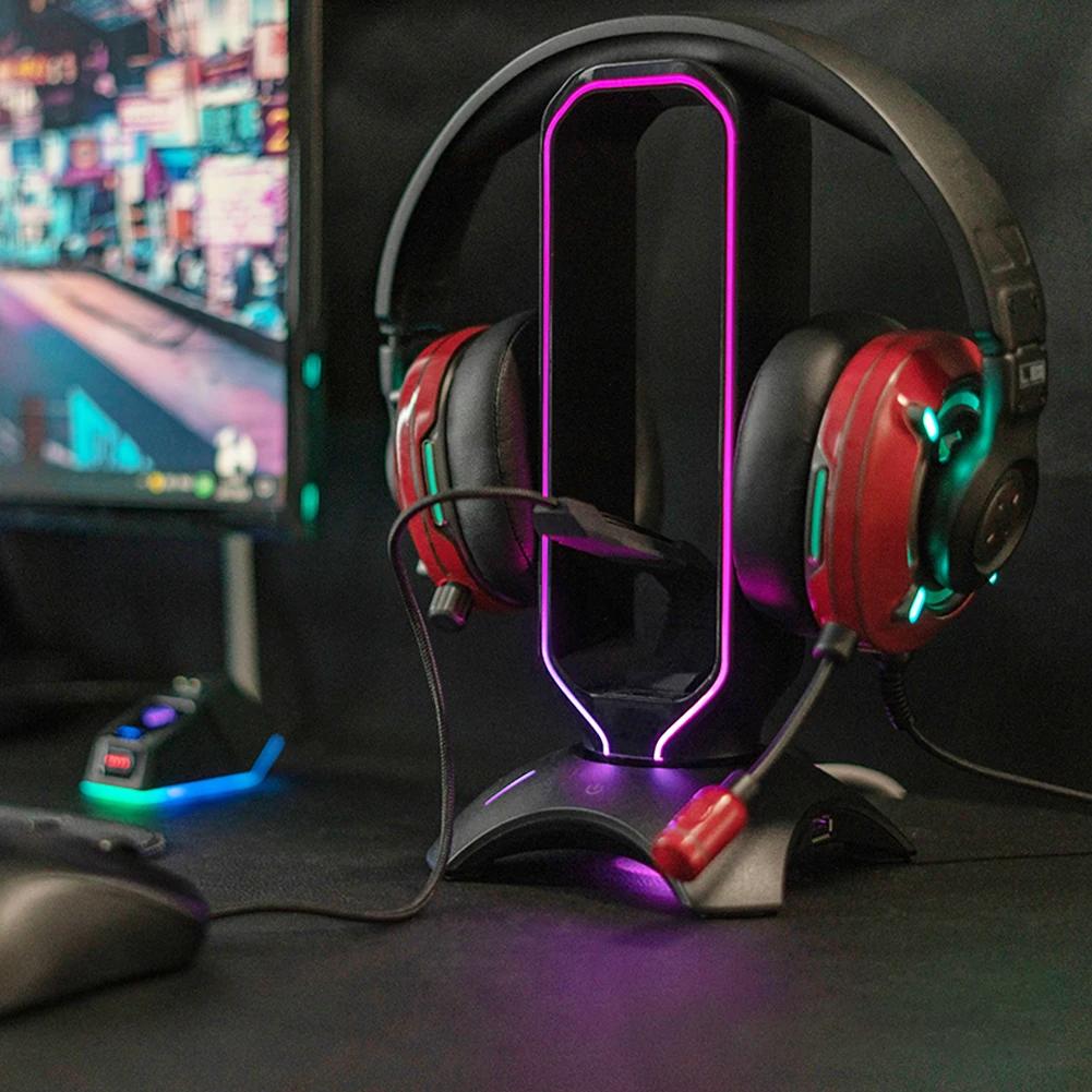 RGB Gaming Headphone Stand with Mouse Bungee Cord Holder Over-Ear Headset Holder with 2 USB Ports Gaming Accessories