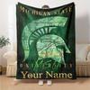 Name Custom Michigan State Spartans Print Flannel Blanket High Quality Warm Comfortable Cover for All Seasons Perfect for Gifts Home Decor