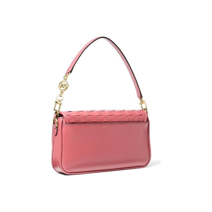 Michael Kors Mk Bradshaw Solid Letter Logo Chain Quilted Weave Flap Leather Baguette Bag Women Bags Light-Pink 30S1G2BL1T-644