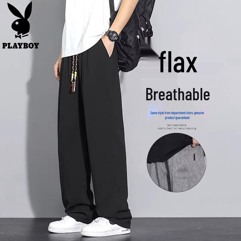 

PLAYBOY Men s Summer Thin Linen Blend Casual Straight-Leg Pants 3XL