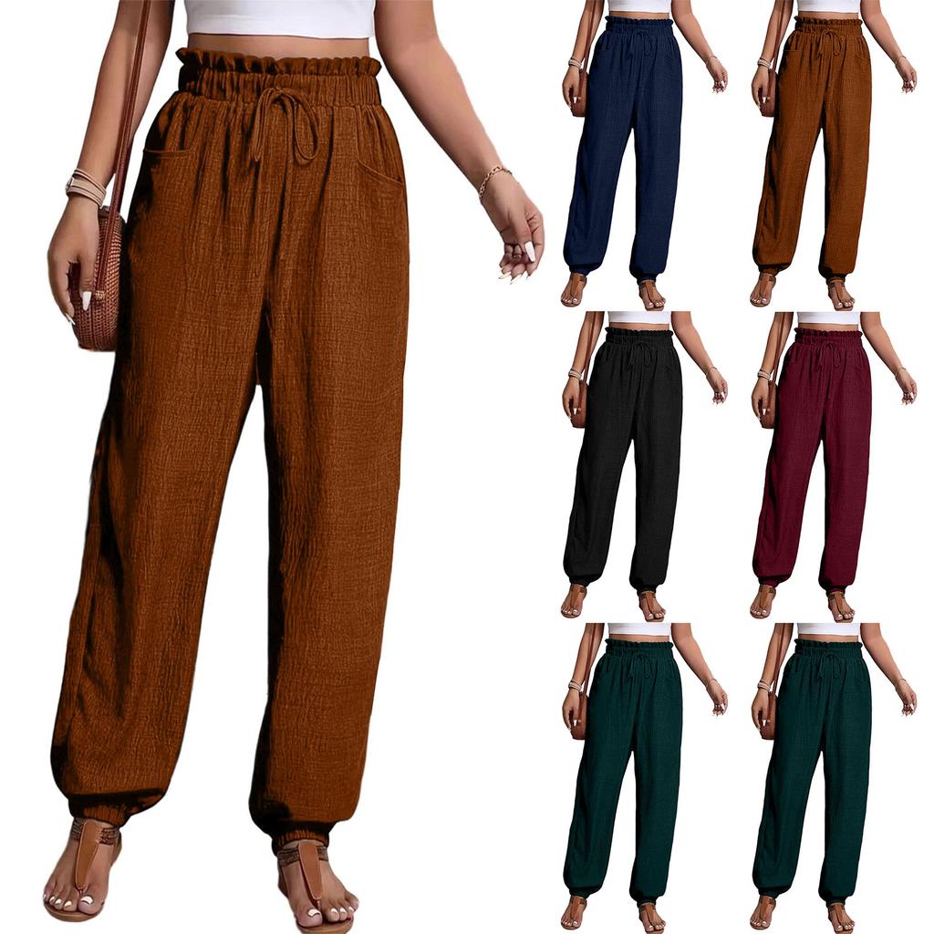 Ladies' Color Casual Fashion Loose Elastic Waist Drawstring Closure Pants