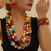 Afrikanisches Schmuckset Bohemian Mehrschichtig Bunte Holzperlen Perlenkette Ohrringe Armband Für Frauen Partyzubehör