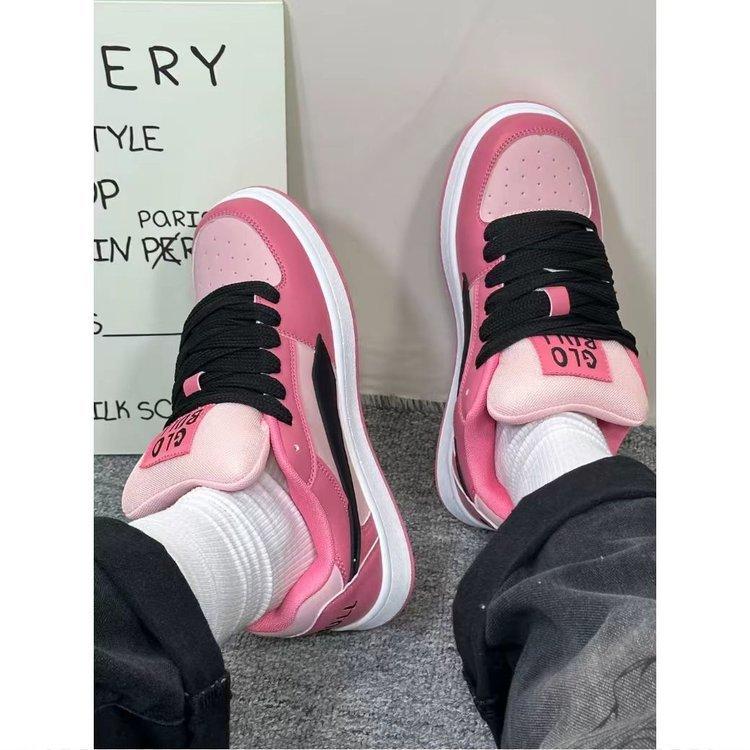 2025 New Pink Thick-soled Bread Single Shoes Women's Ins Korean Edition Niche Autumn Versatile Casual Leather Panel Shoes