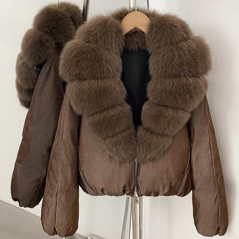 European and American winter new natural real fox hair duck down jacket short stand-up collar thickened warm jacket