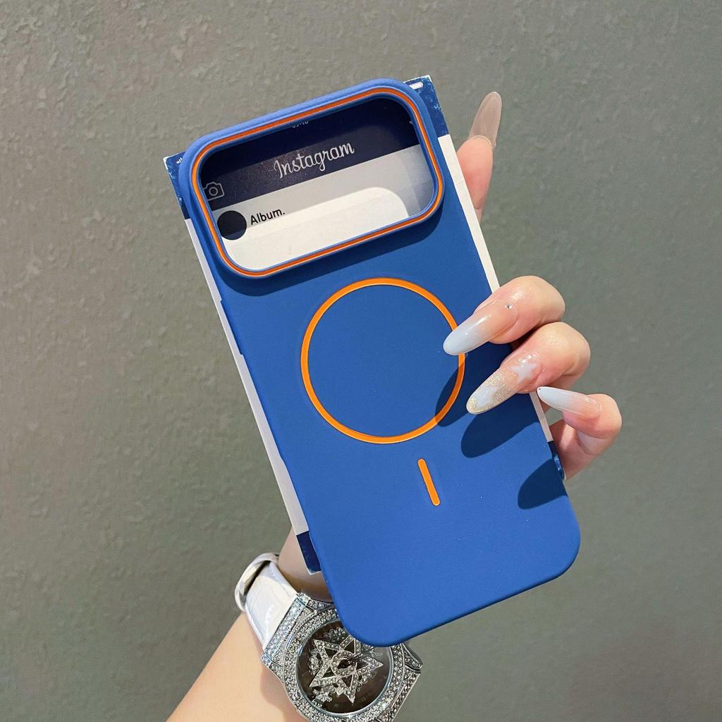 Magnetic Thin Ring Case for iPhone 16 Pro Max - Faux Leather Texture Color Block for iPhones 14/15/17