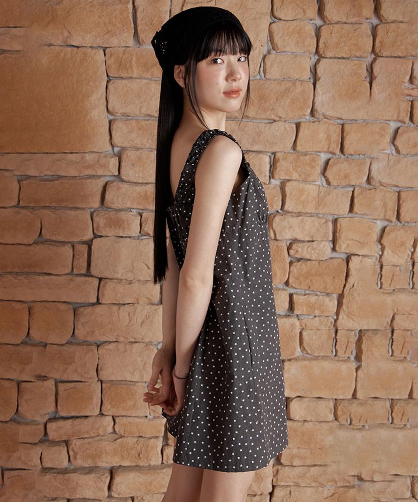 Selliteiljeu Star Shirring Sleeveless Mini Dress_Black
