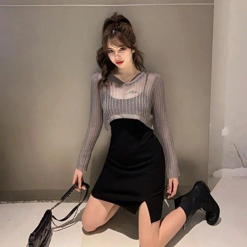 Long Sleeved Hollow Knit Sunscreen Blouse Slim Thin Pullover Women's Crop Top Simple Casual Commuting Spring Summer