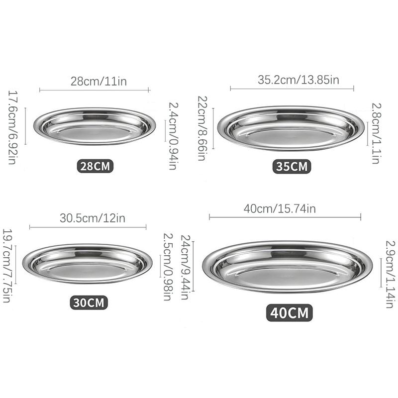Talíř Servírovací Ocel Nerezový Podnos Talíře Podnos Oválný Talíř na Ryby Večeře Kovový Dezert Jídlo Sushi Svačina Paření Ovoce Podnosy