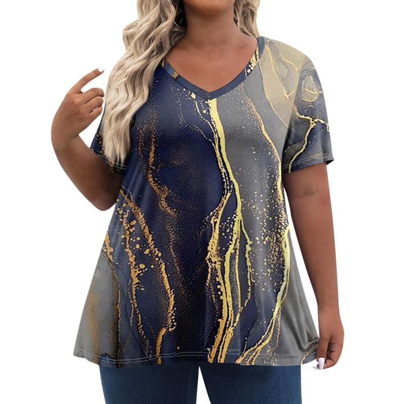 Womens Plus Size Tops Shorts Sleeve Shirts V Neck Casual Clothing Clothes Printed Tops T-Shirts Women’s