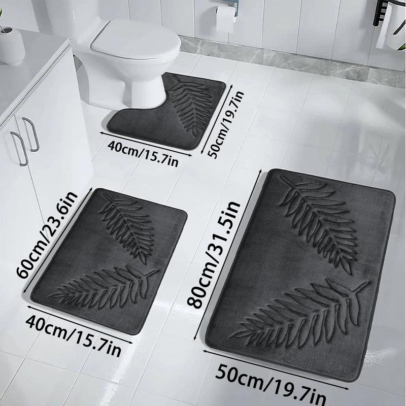 18D Memory Foam 3-Piece Non-Slip Mat Set | Bathroom Absorbent + Living Room/Bedroom Multi-Use | Machine Washable Quick-Dry