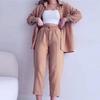 2024 European & American Women's Summer Crinkle Long Sleeve Shirt & High Waist Wide Leg Pants Set