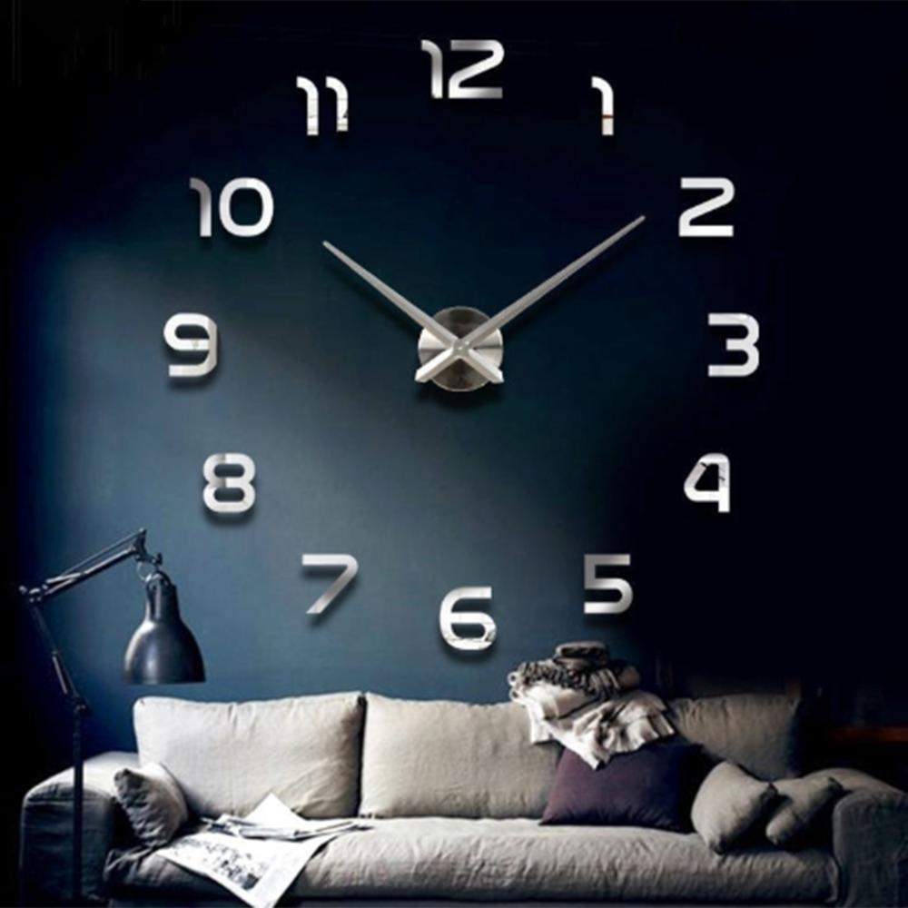 Large Number Wall Clock 3D Mirror Sticker Modern Home Office Decor Art Decal