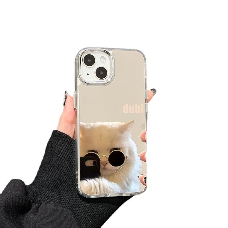 Sunglasses cat cute mirror surface for iPhone17promax mobile phone case 15/14 electroplating button Apple 13