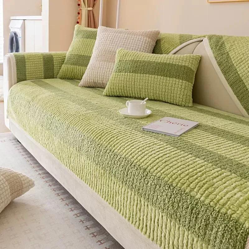 Thicken Short Plush Sofa Covers Stripe Pattern Sofa Towels Non-slip Couch Slipcovers Universal Sofa Mat for Modern Home Decor