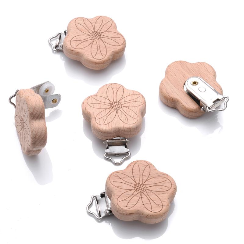 1Pcs Printing Animal Dummy Clip Beech Wood Nipple Clip For Teether Chewing Toys Accessory DIY Anti-Drop Baby Pacifier Chain