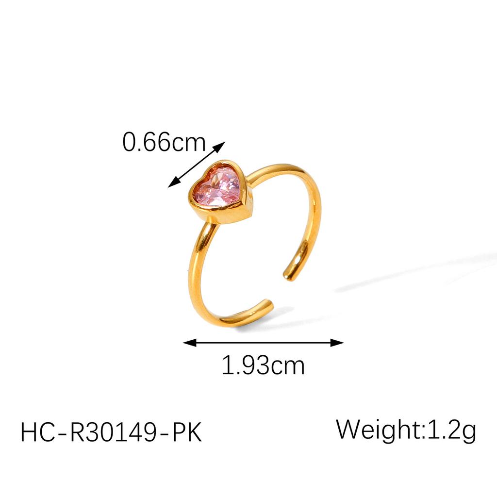 French Style Heart-shaped Diamond-studded Stainless Steel Ring for Women, Open Band Hand Jewelry