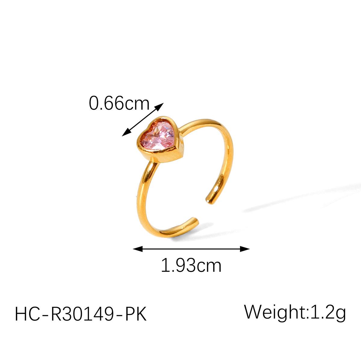 

French Style Heart-shaped Diamond-studded Stainless Steel Ring for Women, Open Band Hand Jewelry рожевий