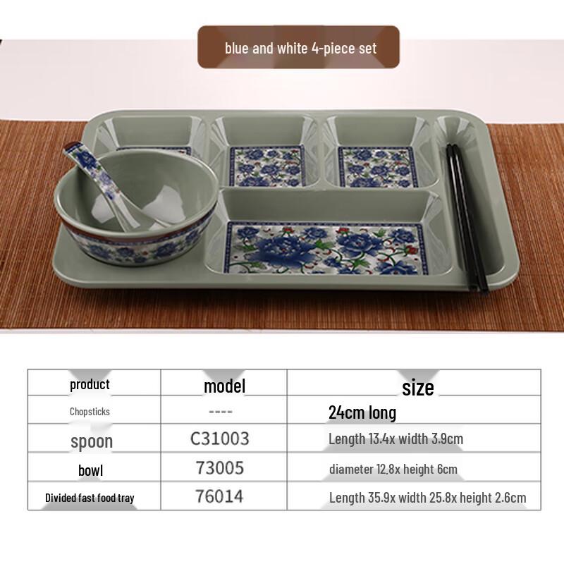 Chinese Style Melamine Partitioned Meal Plate Set