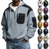 Men's Winter Color Blocked Button-Down Collar Multi-Pocket Hoodie Men's Sports Plus Size Casual Sweatshirt