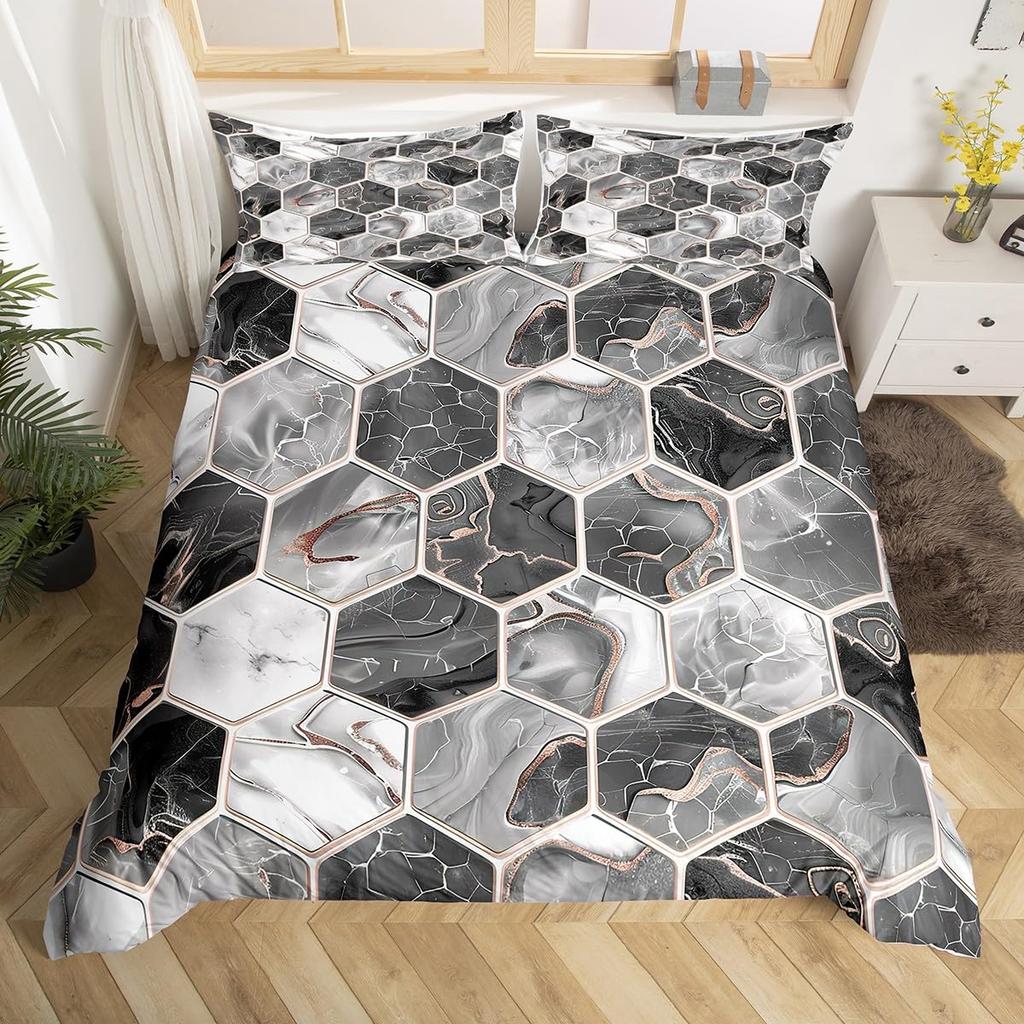 Geometric Marble Duvet Cover Stripe Triangle Bedding Set Luxury Comforter Cover With Pillowcases Twin Full For Adults Kids Decor