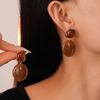 Retro Amber Tone Resin Marble Pattern Drop Earrings Double Layer Geometric Oval Dangle Earrings for Women Statement Jewelry Gift