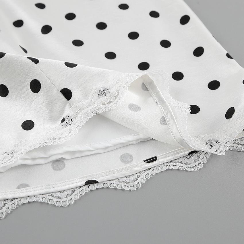 Seaside Vacation Style Sexy V-neck Polka Dot Neck Strap Lace Splicing Sleeveless Dress Summer European and American Women's Clothing