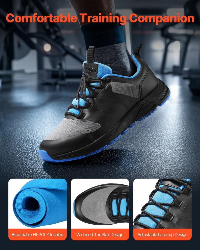 VEVOR Cross Training Shoes, M Width Sneakers UK Size 10, Wide Toe Box Shoes with Arch Support & Adjustable Lace-up, Training Shoes for Running