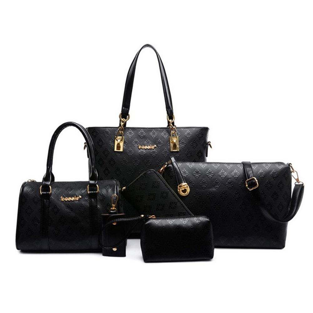 Sechsteiliges Set von Handtaschen, Umhängetaschen und Crossbody-Taschen mit geprägtem Rautenmuster