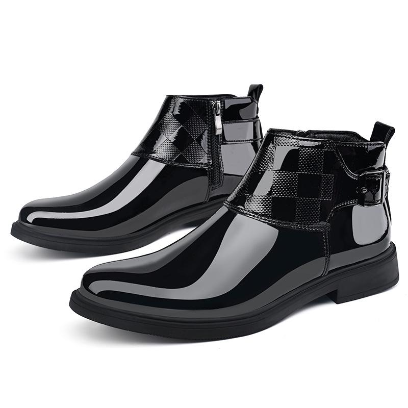 Men s British & Korean Style Pointed Toe Formal Leather Boots - Black Mirror Casual Nightclub Shoes Size 43