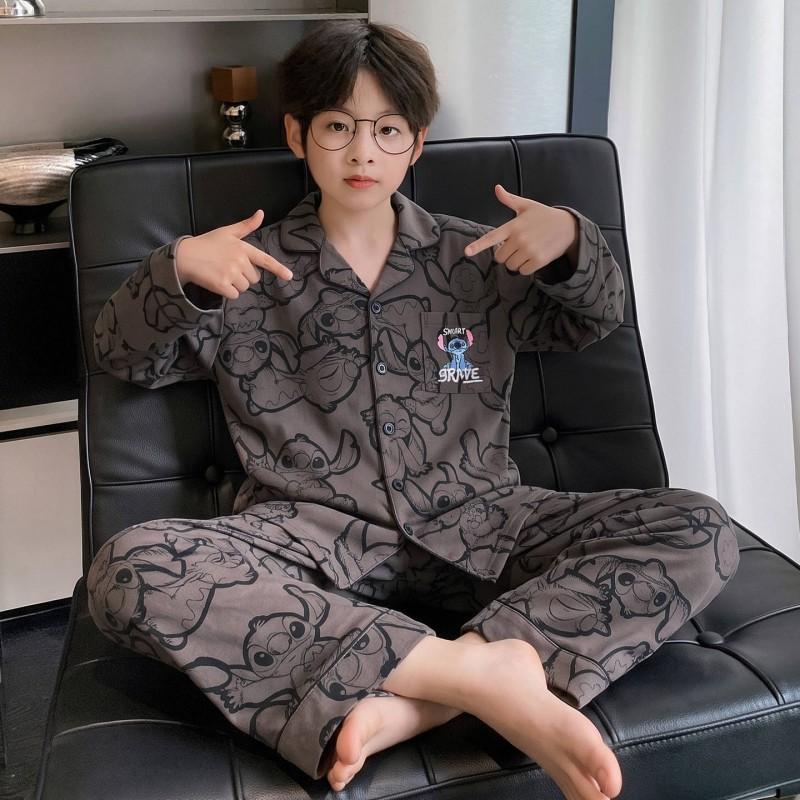 Boys Cotton Pajama Set Long Sleeve Cartoon Print Home Wear Kids 8 Years Comfortable Sleepwear