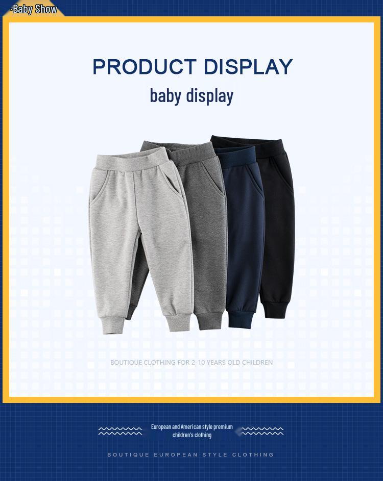 27kids Korean-Style Fleece-Lined Boys' Autumn/Winter Sports Pants - Solid Color Casual Trousers