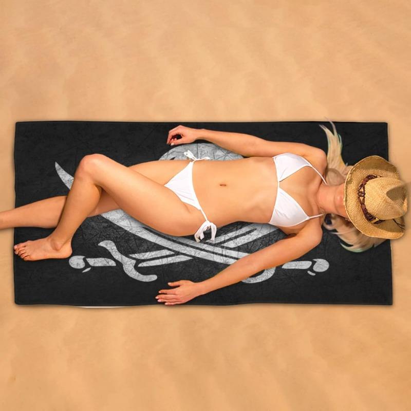 Pirate Skull Polyester Beach Towel, Woven Quick Dry Lightweight for Swimming Camping Pool Gift
