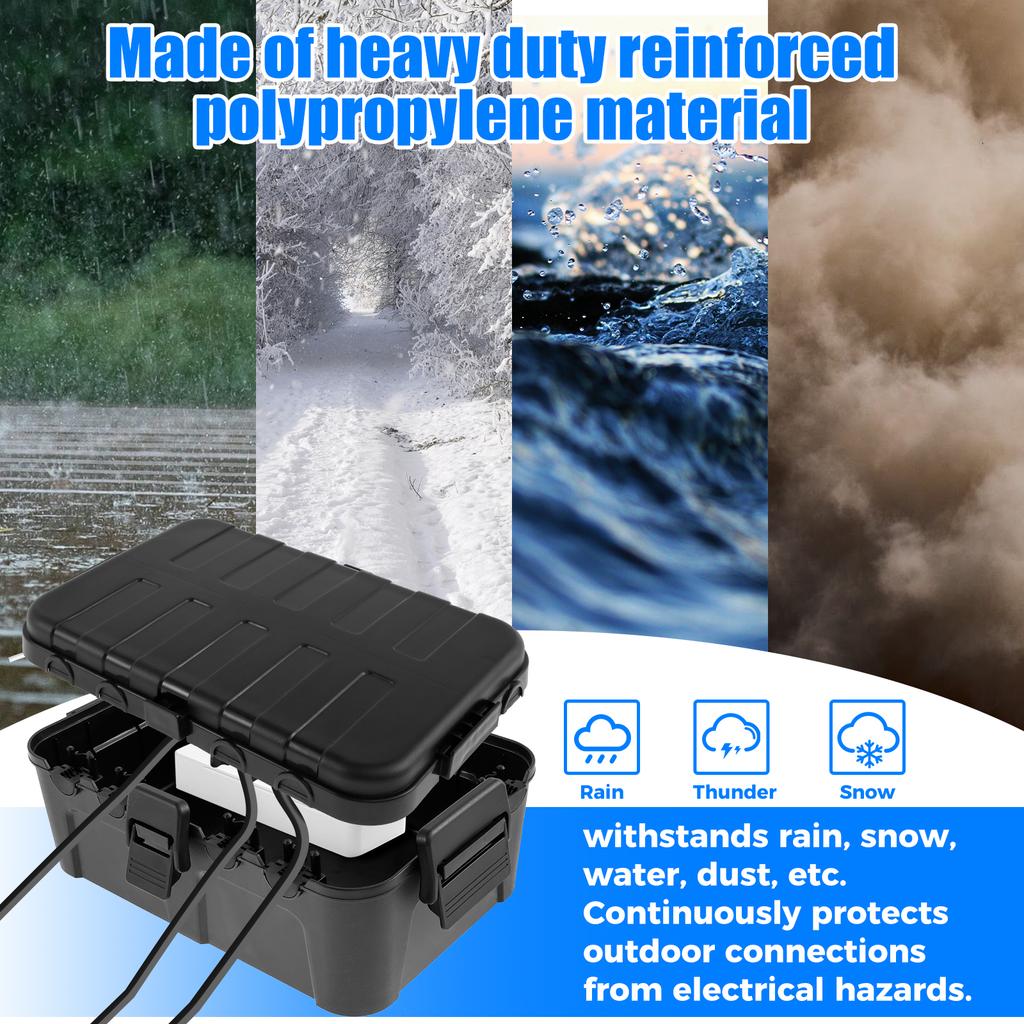 Outdoor Electrical Box IP54 Waterproof Outdoor Extension Cord Box Waterproof Weatherproof Connection Box Black Outside Power Cor