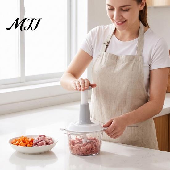 Compact Food Slicer Manual Chopper, Hand Press Garlic Mincer with 3D Stainless Steel Stuffing Processor Blades, 1.5/2L Nuts Eggs Herb Crusher,