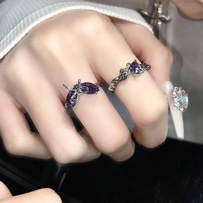 Temperament Bow Zircon Love Open Ring Personality Sweet And Cool White Stacked Wearing Niche Index Finger Ring