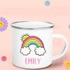 Regenbogen-Wolken-Print Emaille Kaffeetasse Wasser-Milch-Becher Personalisierter Name Kindergeburtstag Party Dekoration Weihnachten Kindertag Neujahrsgeschenk