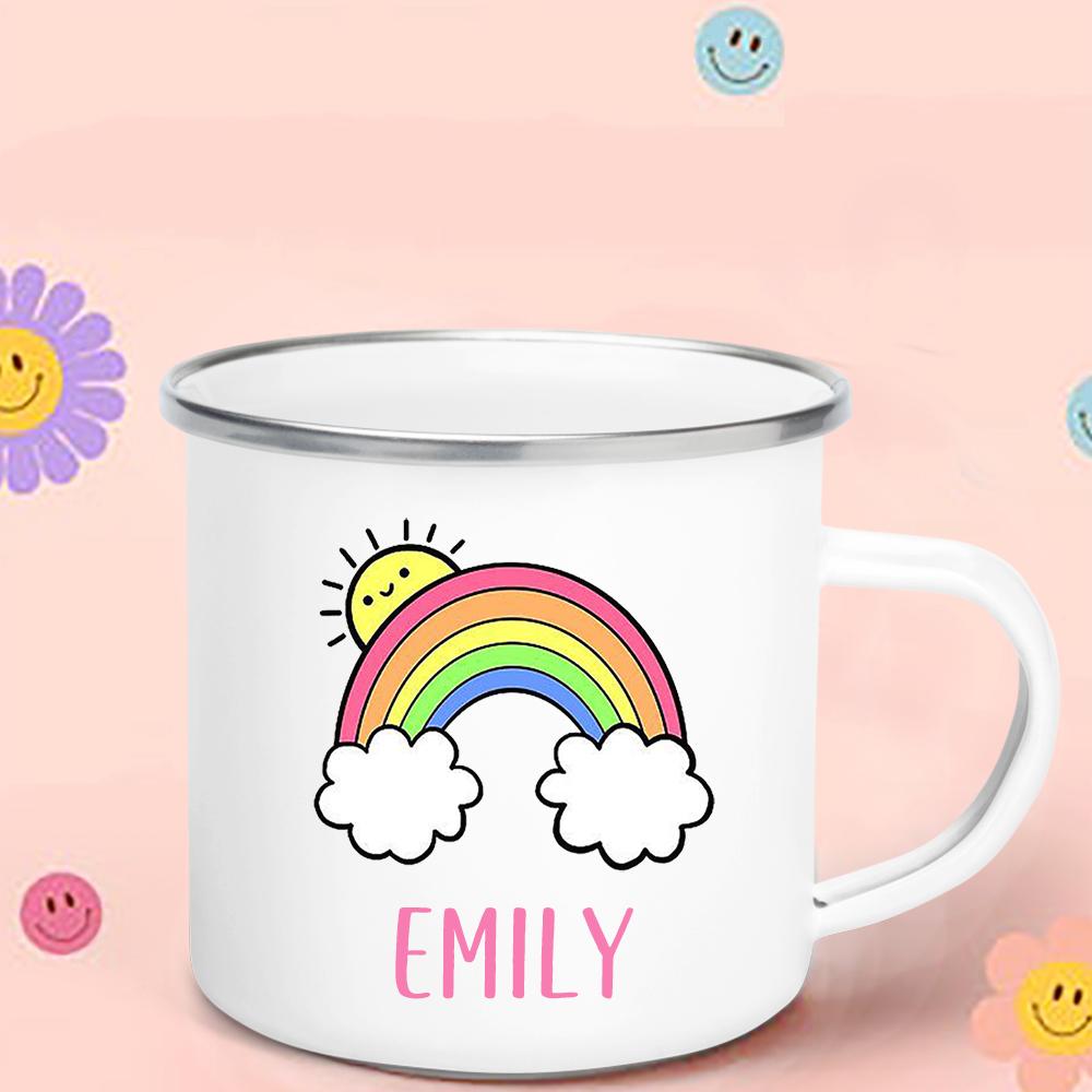 

Rainbow Cloud Print Enamel Coffee Cup Water Milk Mug Custom Name Kid Birthday Party Decoration Xmas Children s Day New Year Gift 360ml