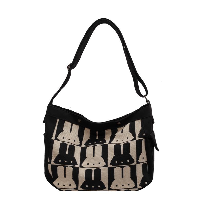 

Bunny Shoulder Bag For Women, Canvas Material, Large Capacity, Adjustable Shoulder Strap, Magnetic Button Closure, 35*26cm