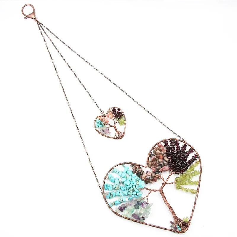 Dreamcatcher Double Heart Tree of Life Hanging Ornament Chakra Feng Shui Gemstones Spiritual Meditation Garden Home Decoration