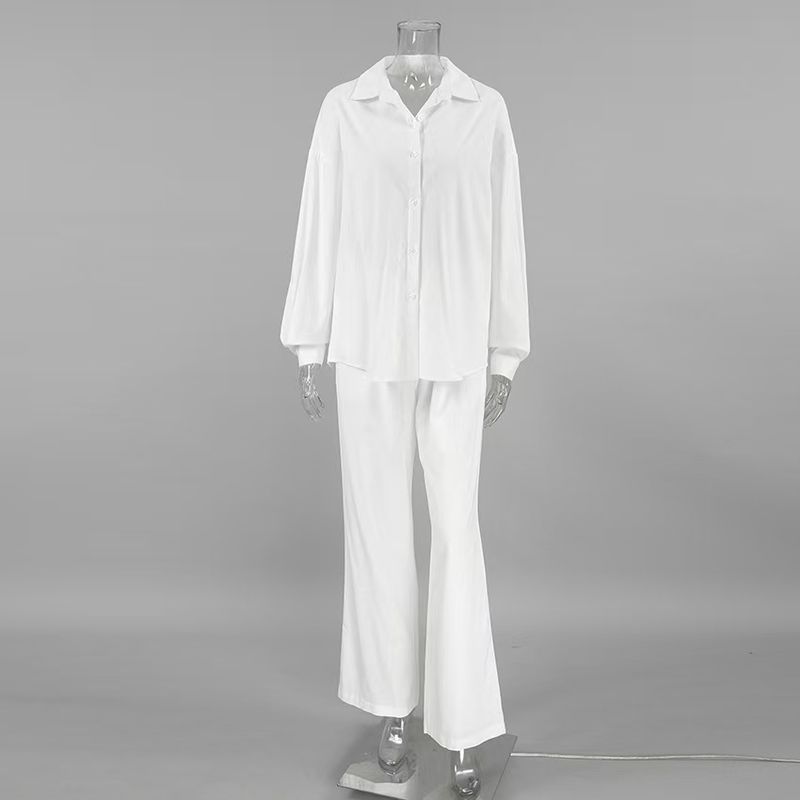 

Western Style New White Casual Loose Shirts Trousers Set Loose Shirt and Pants Set White S
