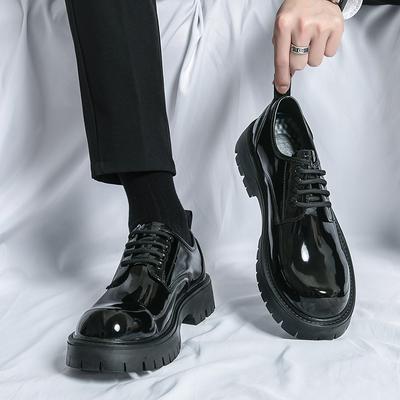 Luxus Brandneue Oxford Schuhe Herren Dicke Sohle Business Runde Zehe Lederschuhe mit Schnürung Glänzende Oberfläche Erwachsene Hochzeitsschuhe