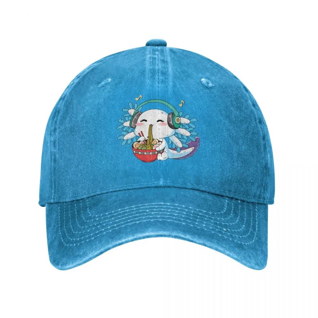 Vintage Cute Axolotl RaUnisex Baseball Cap Unisex Style Distressed Washed Snapback Hat Animal Outdoor Running Golf Gift Hats Cap